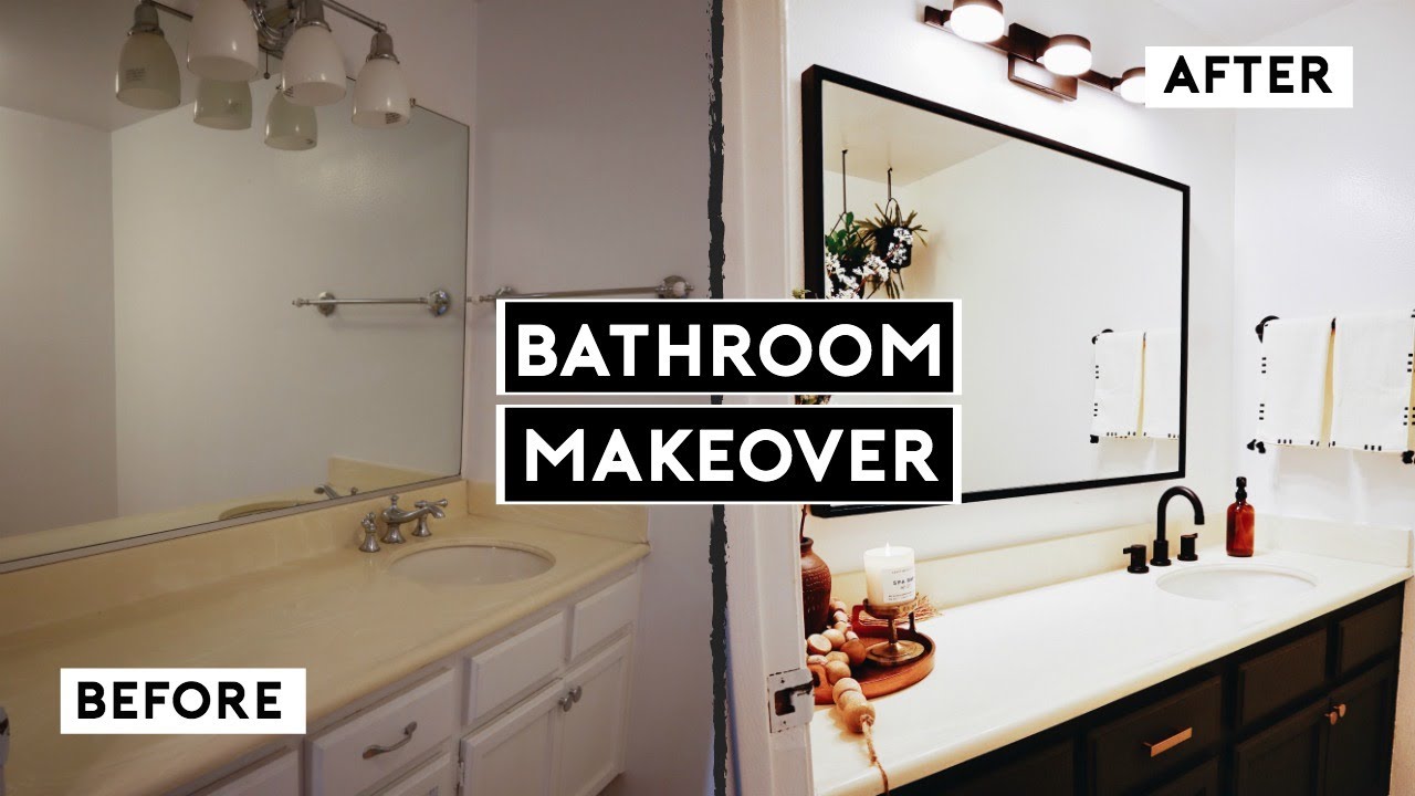 DIY BATHROOM MAKEOVER ON A BUDGET! RENTER FRIENDLY - YouTube