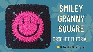 Smiley Face Granny Square Ctochet. | Circle To Granny Square Crochet.