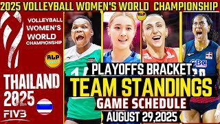 TEAM STANDINGS WOMEN'S VOLLEYBALL WORLD CHAMPIONSHIP 2025 AS OF AUGUST 27,2025|PLAYOFFS BRACKET