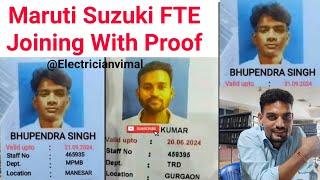 Maruti Suzuki FTE Joining With Proof Gurgaon Manesar Plant Iti 3 Year Permanent Job