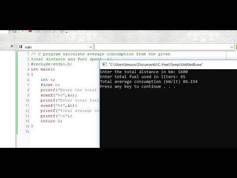 C program calculate average consumption of fuel from a given distance ...