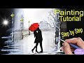 How to paint COUPLE kissing red UMBRELLA . Rainy Day painting Tutorial Step by Step in acrylic