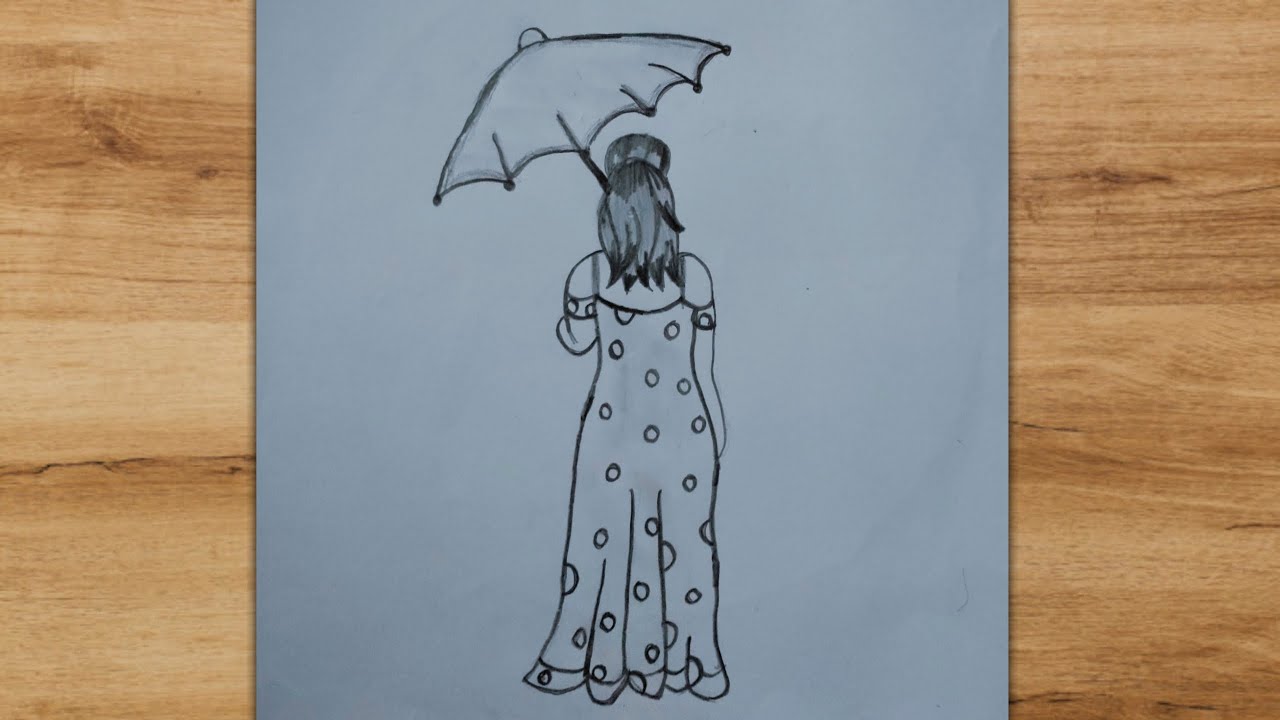 How to draw a girl holding umbrella easy step by step Girl holding a