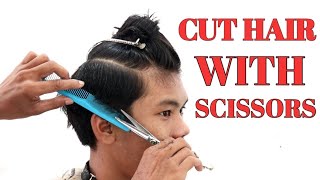 Tutorial pangkas Rambut pakai gunting tanpa clipper.