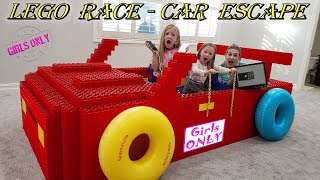Giant Lego Fort Race Car Escape Room! Girls Only No Boys Allowed!! Abandoned Safe Found Hidden!