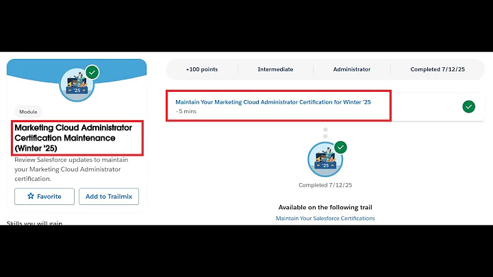 Marketing Cloud Administrator Certification Maintenance (Winter '25) | Salesforce Trailhead