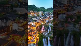 The ancient town hanging on the waterfall, Furong Town on the cliffs!#waterfall #town