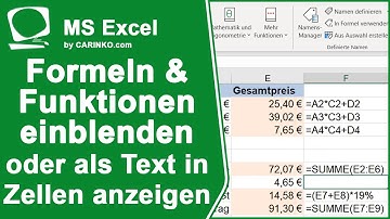 Microsoft Excel Formeltext in den Zellen anzeigen - carinko.com