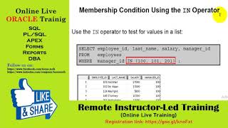 Celebrity Oracle 12c SQL Workshop: SL#16 Membership Condition Using the IN Operator in the SELECT Statement Profile