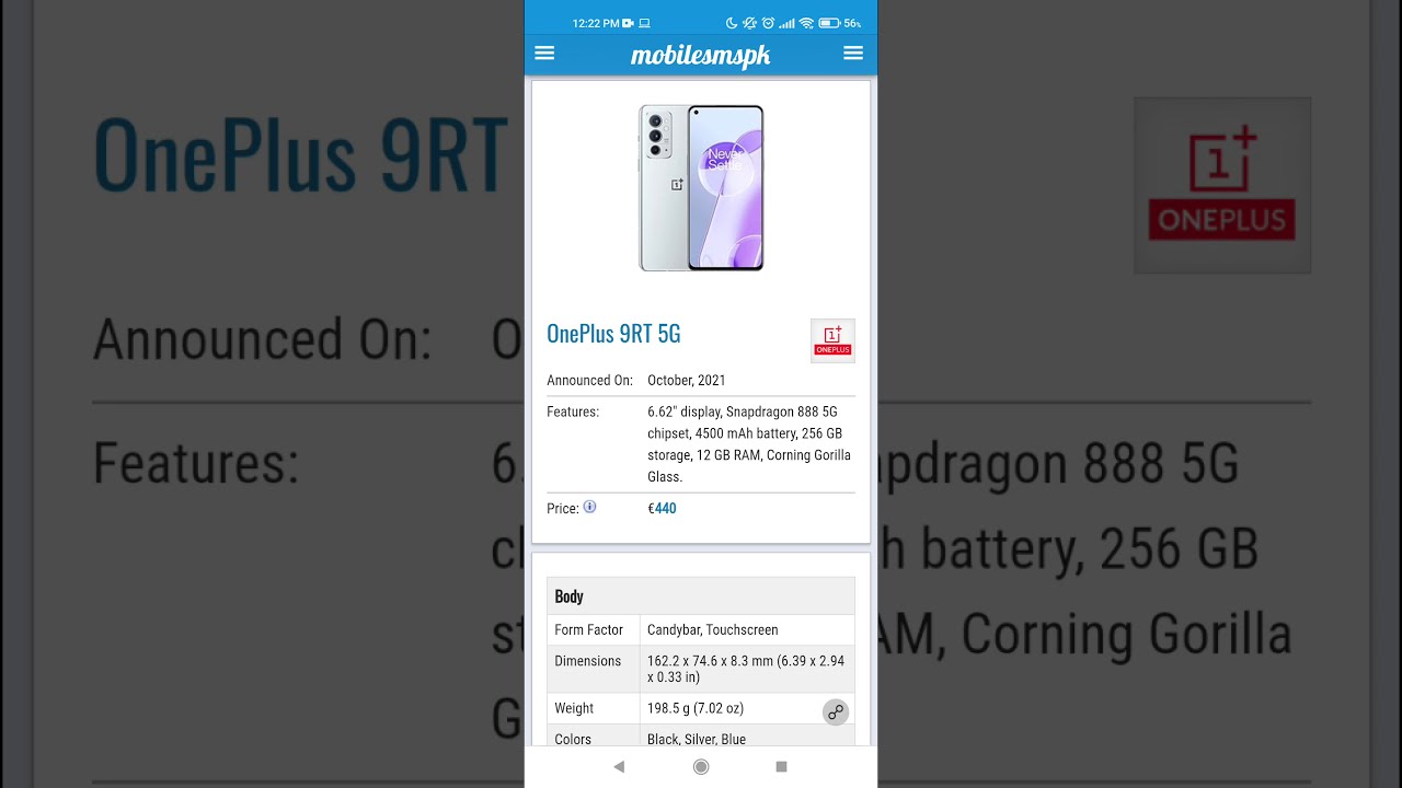 OnePlus 9RT 5G Specs