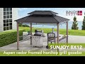 Sunjoy 8 x 12 DIY Cedar Frame Grill Gazebo With Solar Power | Backyard BBQ Shelter