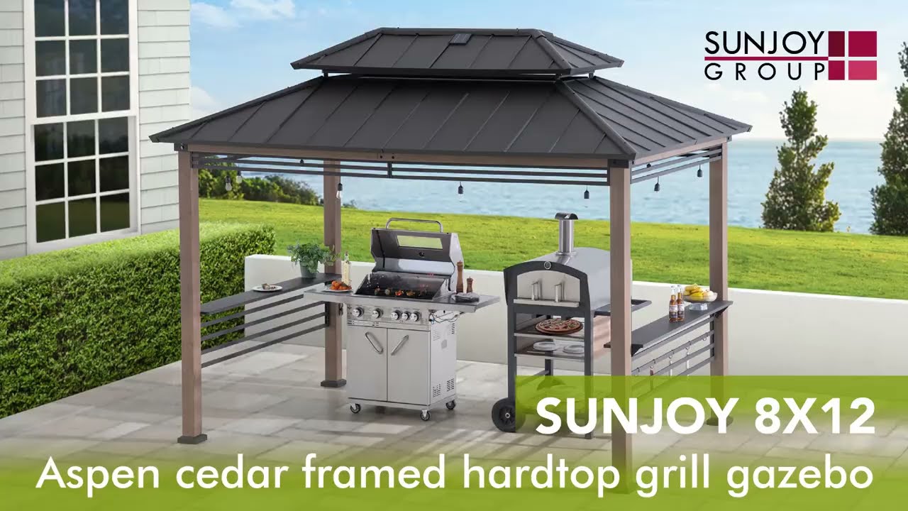 8x12 Cedar Wood Hardtop Grill Gazebo with Solar Panel – SUNJOY Canada