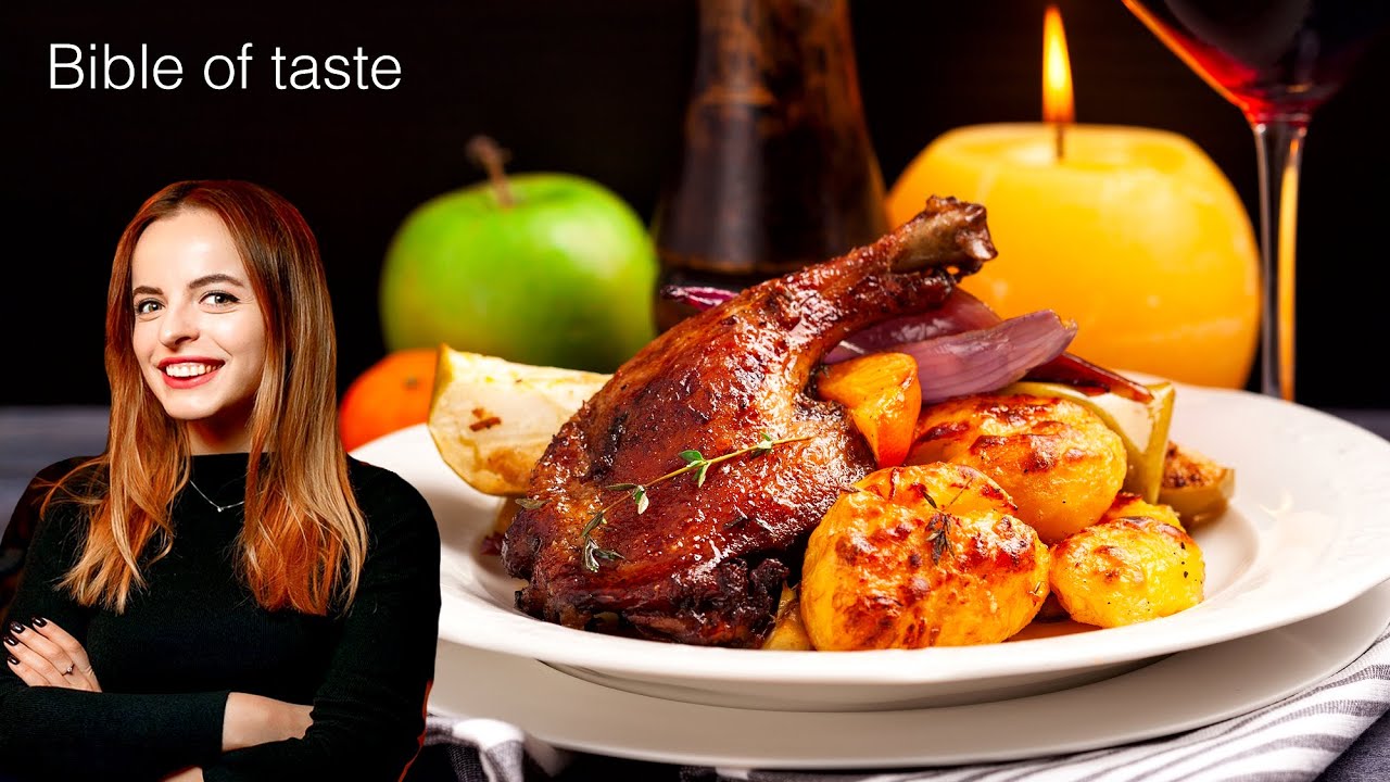 Duck Leg Recipe and Crispy Baked Potatoes with apples, onions and tangerines