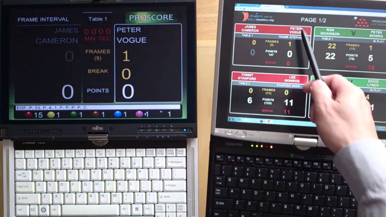 Live Scoring Demo ProScore Snooker and Billiards Scoreboard software