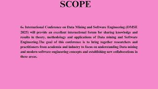 6Th International Conference On Data Mining And Software Engineering Dmse 2025