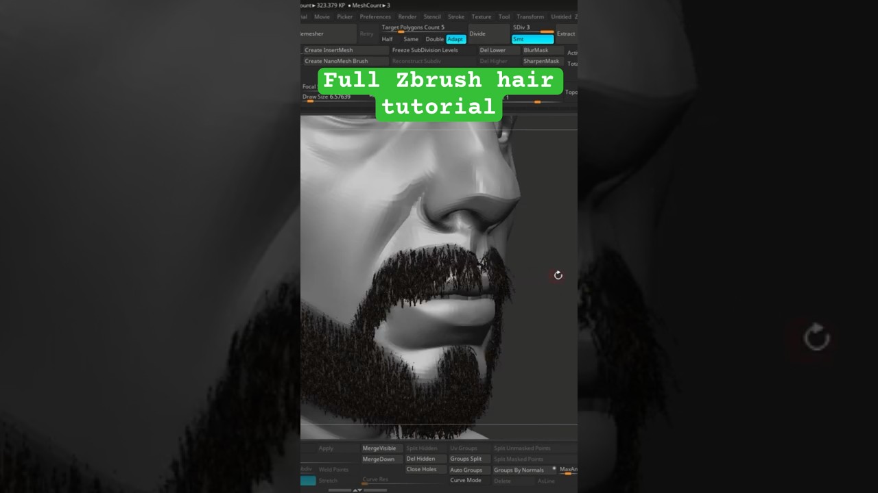 Hair tutorial in zbrush #shorts 