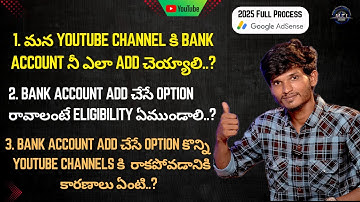How To Add Bank Account On Youtube Channel ln Telugu | 2025 Google Adsense Full Process