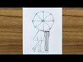 How to draw a love/romantic couple with umbrella