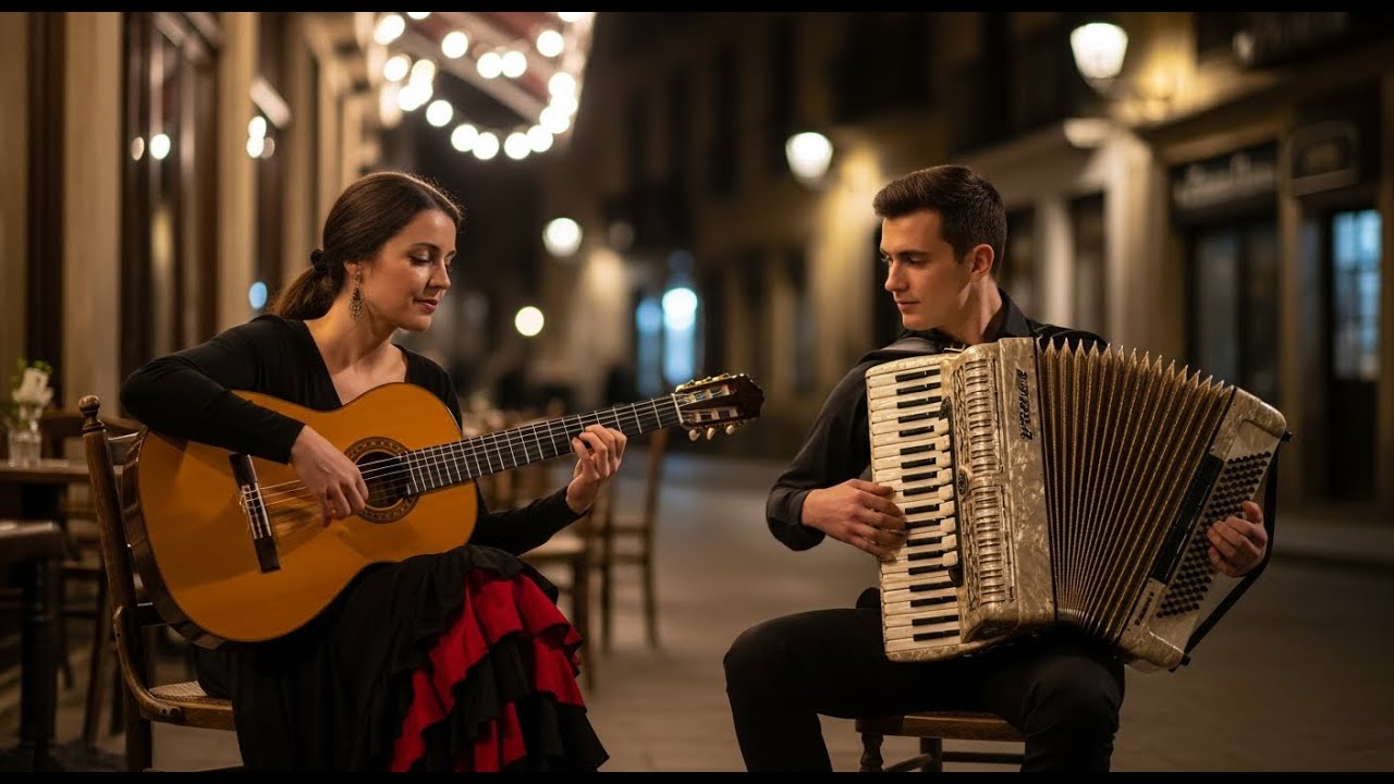 Paris–Sevilla Fusion Live – Accordion & Flamenco Guitar Chill Café Ambience