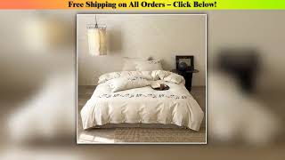 French Country Floral Embroidery Duvet Cover Set, 85% Cotton 15% Linen, Vintage Bedding Set,