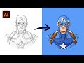 Adobe Illustrator Tutorial: Draw Captain America from Sketch (HD)