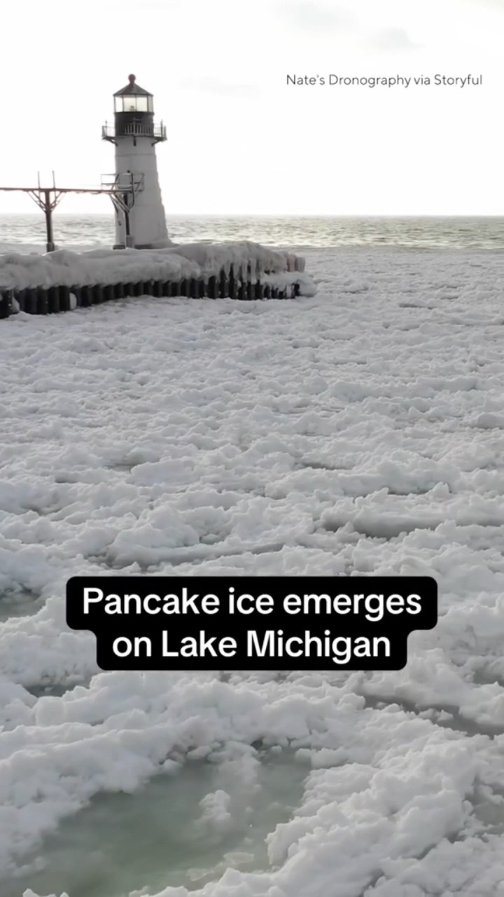 Pancake ice emerges on Lake Michigan #shorts