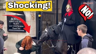 Royal King’s Guard Horse BITES and DRAGS Tourist! | HORSE GUARDS | ROYAL KINGS GUARD | LONDON 2024.