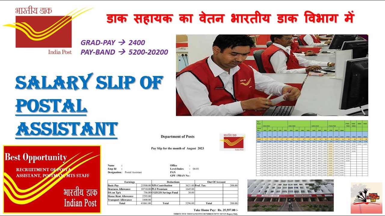 PA (POSTAL ASSISTANT) PAY SLIP EXPLAIN.जानिये पोस्टल असिस्टेंट को कितनी