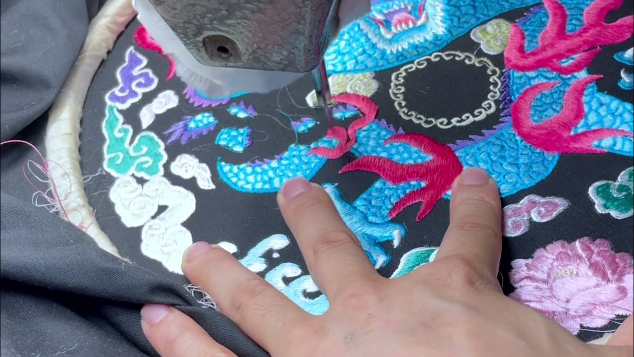 龍刺繍スカジャンサンプルの制作過程【横振り刺繍】How to embroidery