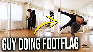 Guy Doing a Human Flag, Footflag, With the Feet Only