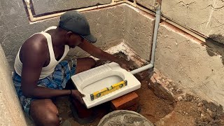 Skillful work in Indian Toilet Seat Installation Accurately -Using by sand and cement mixer mortar