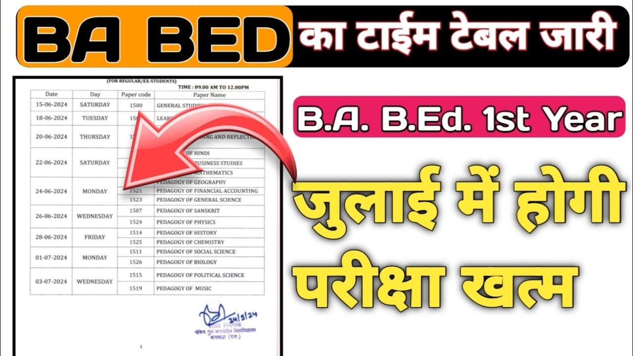 BA B.Ed. Exam Date 2024 / B.Sc.B.Ed. & BA B.Ed. Exam Date 2024 / B.A. B