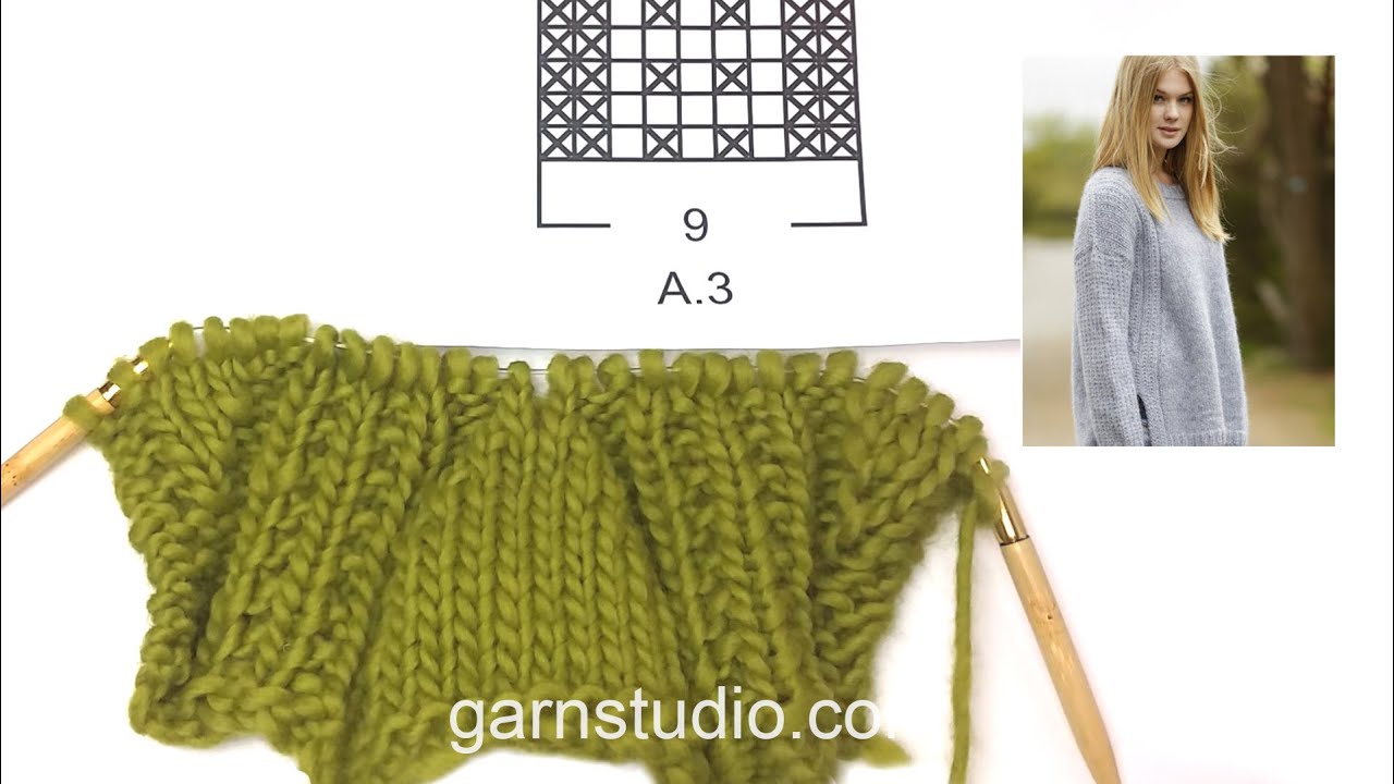 How to knit A.3 with displacement in DROPS 166-11 and 166-18 - YouTube