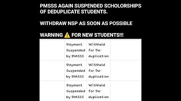 Pmsss deduplication new update| pmsss again suspended scholorships | warning for new pmsss students