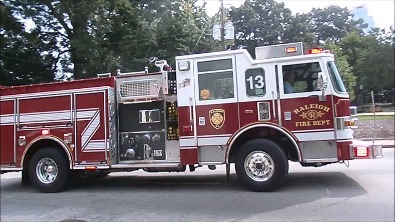 RALEIGH FIRE DEPARTMENT ENGINE 13, LADDER 4 RESPONDING FROM STATION