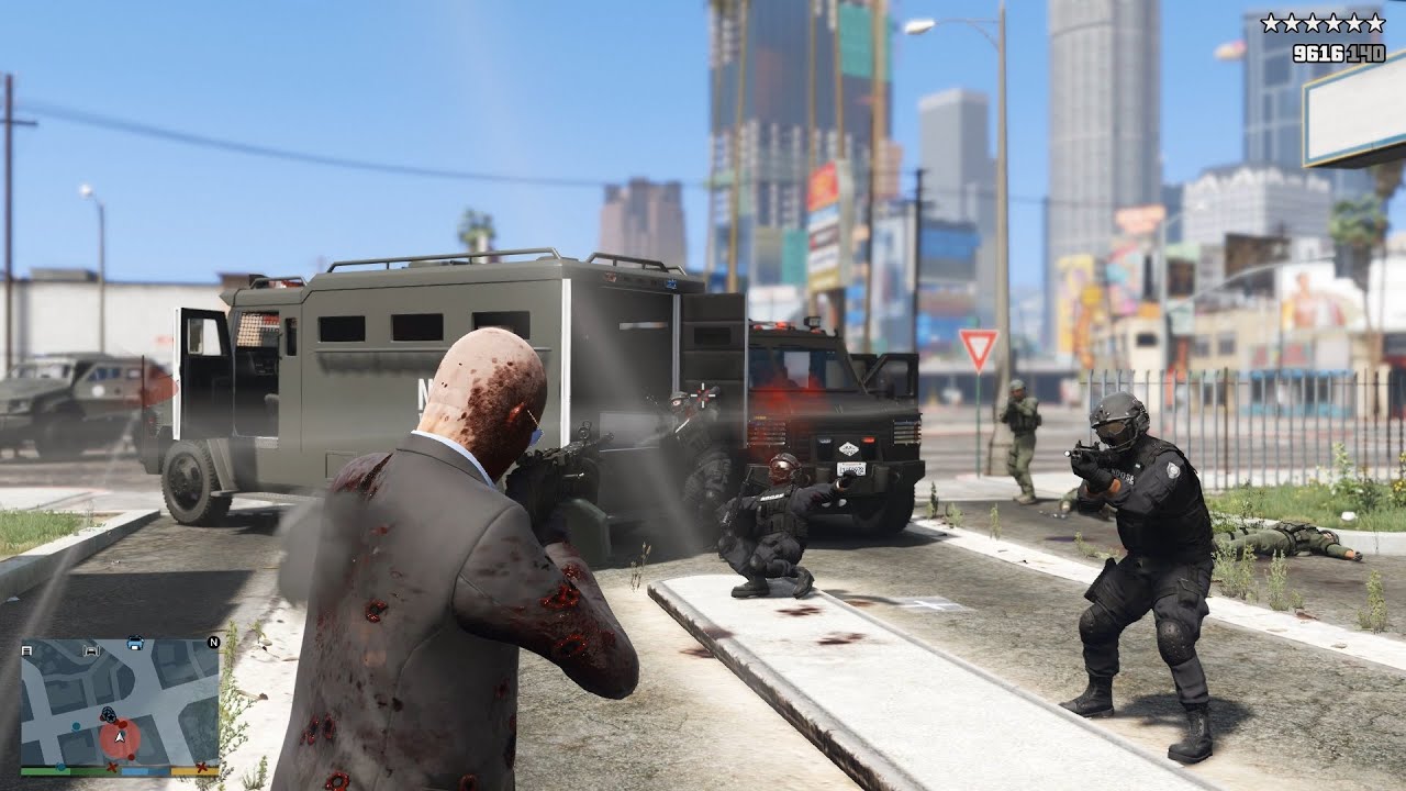 GTA V Ballas Gang Rampage + Police Shootout + 10 Star Cop Chase Escape ...