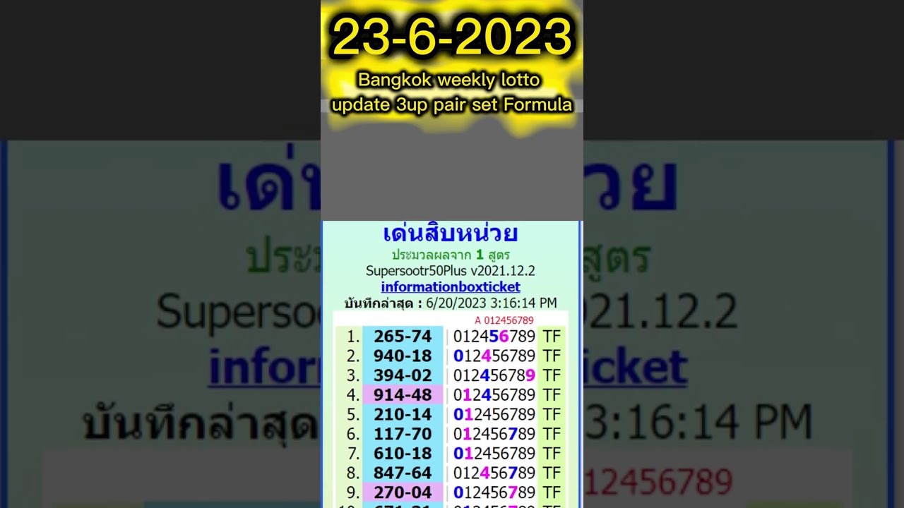 1-7-2023 Bangkok weekly lotto update 3up pair set Formula By, InformationBoxTicket