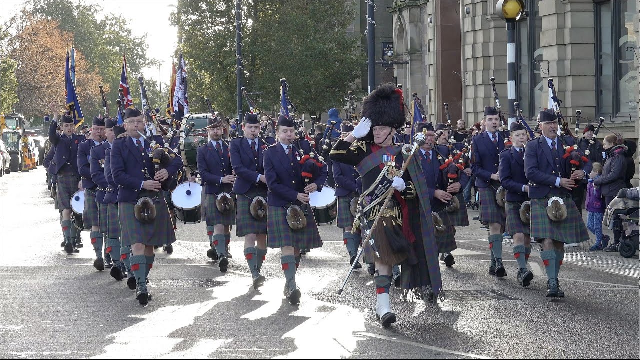 2023 Remembrance Sunday Military Parade and salute along Tay Street in City of Perth, Scotland