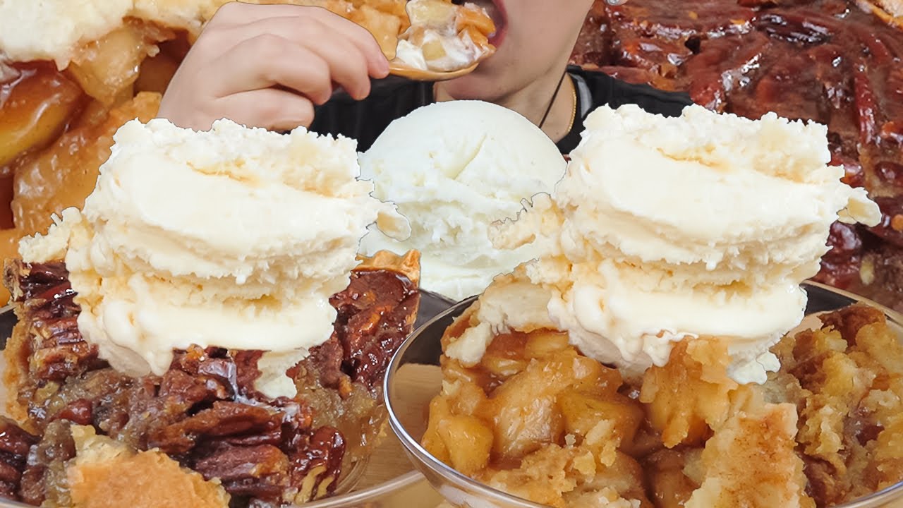 ASMR Costco Apple & Pecan Pies With Vanilla Ice Cream [Leftover Thanksgiving Dessert] Mukbang