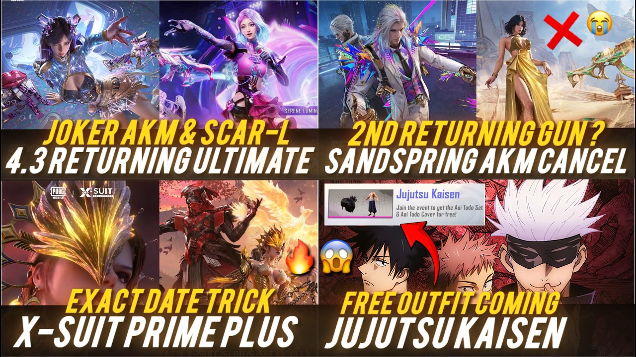 🔴4.3 ULTIMATE SET & RETURNING GUNS🔥😱SANDSRPING AKM CANCEL✅ X-SUIT PRIME PLUS DATE🔥JJK FREE OUTFIT✅