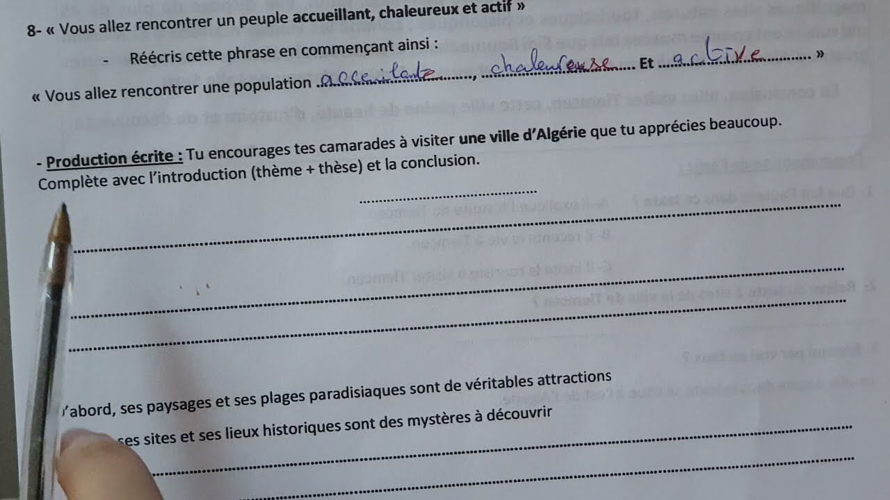 فرض الفصل الأول لغة فرنسية سنة رابعة متوسط