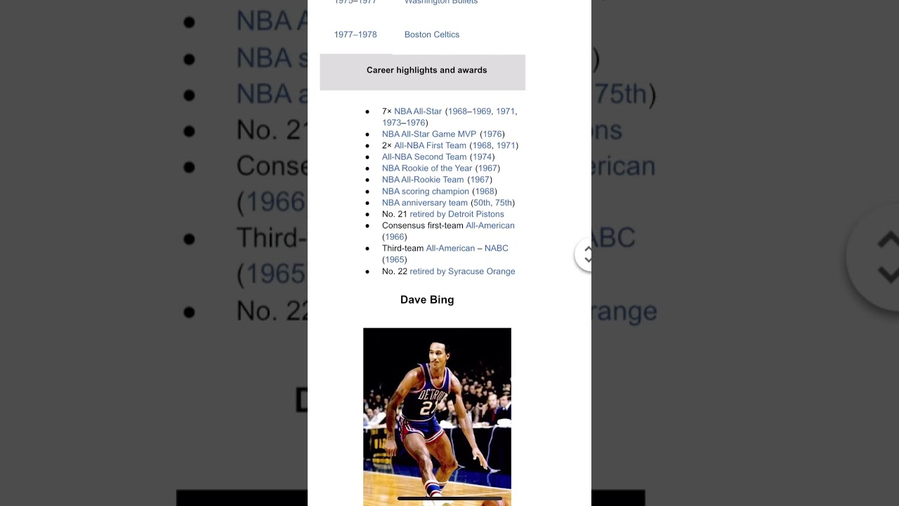 What Dave Bing’s Wiki page would have looked like in 1975 before he left the Pistons