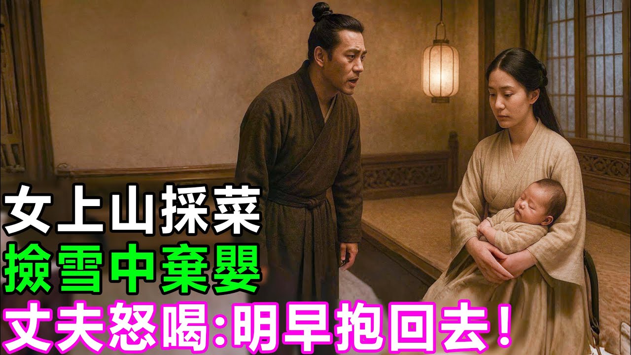 民間故事：女上山採菜，撿雪中棄嬰，丈夫怒喝：明早抱回去！