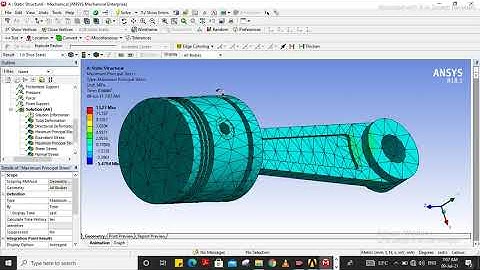 Analysis and Animation of Piston-Connecting Rod Assembly. Total deformation, Shear stress, etc.