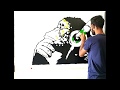 Banksy thinking monkey headphones painting  painting on canvas 100 handmade