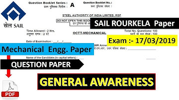 SAIL Rourkela OCTT Mechanical 17 march 2019 question paper | SAIL mechanical question paper