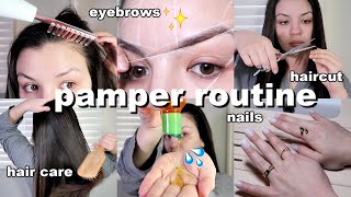 SELF CARE PAMPER ROUTINE &amp; BEAUTY MAINTENANCE part 1 | Hair Oiling, Haircut, Eyebrow Mapping, Nails