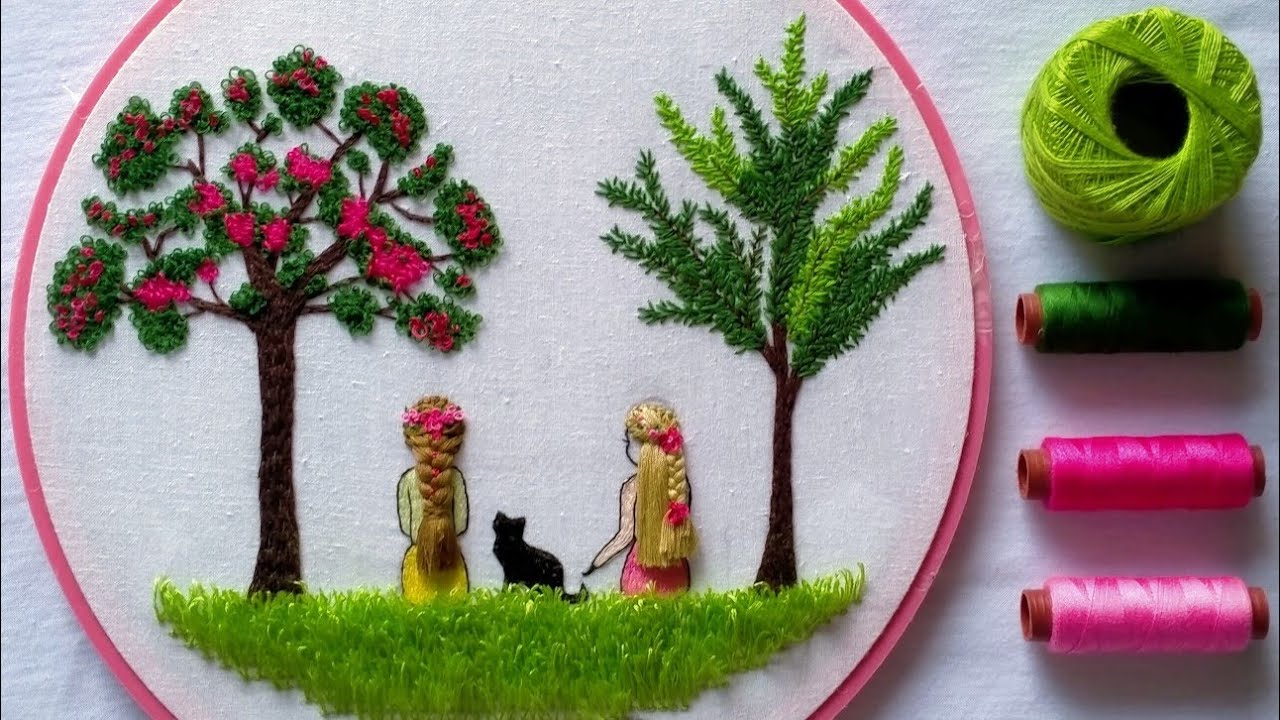 Wonderful Design Under the Tree Embroidery | Easy Ways to Embroider