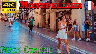 Монпелье, Франция, Place Comedie — 4k UHD 60fps — пешеходная экскурсия — с субтитрами