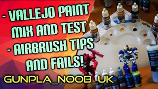 Beginner AIRBRUSH Vallejo Paint Mixing Airbrush Tips + Fails. Cheap Airbrush + Gunpla Preparation.